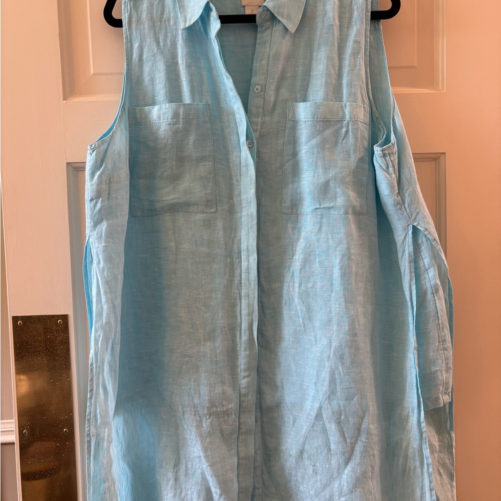 Chico's Light Blue Sleeveless Linen Button-Front Tunic